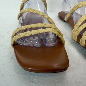 Crown & Ivy Bexley Raffia Flat Sandals Women's 8.5 Braided Straps Yellow Brown thumbnail 4
