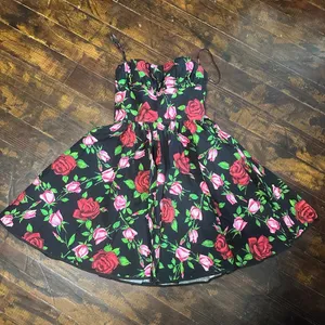 Betsey Johnson pink & red roses pinup girl fit & flare dress thumbnail 3