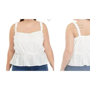LOST + WANDER Plus Size White Ruffle Strap Eyelet Tank Whimsical Romantic 1x NEW thumbnail 2