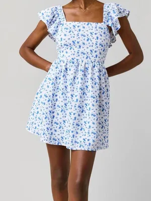 Francesca’s Women’s Blue Flowered Dress Open Back thumbnail 1