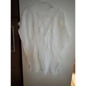 White Gauze Swim Coverup Boho Crochet Lace Trim Dolman Sleeve Top‎ thumbnail 4