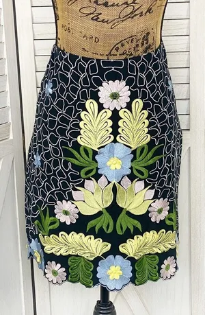 Anthropologie Snak Embroidered Floral‎ A Line Skirt Blue Multi 4 Cottagecore thumbnail 1