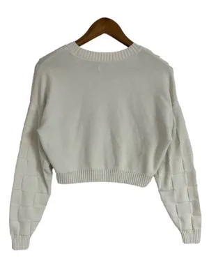 Hollister White Crew Neck Basketweave Cropped Sweater Size Small thumbnail 2