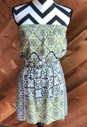 O’Neill Boho Strapless Sun Dress Black Yellow Medium thumbnail 1