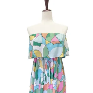 Japna Strapless Flounce Top Summer Maxi Dress Retro Aqua & Pink Print Size Small thumbnail 8