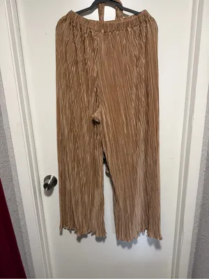 SheIn Pleated Wide-Leg Pants Set- Brown thumbnail 3