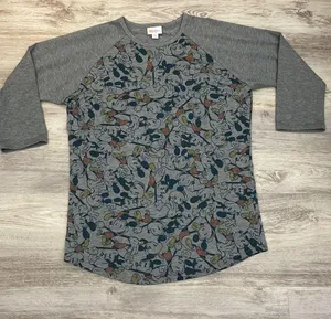 LuLaRoe Heather Gray with Mickey Mouse Disney Print 3/4 Sleeve Tee Medium thumbnail 2