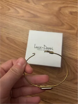 Luca + Danni Dylan Bangle Gold Wire Bracelet with Red Crystal Bead thumbnail 3