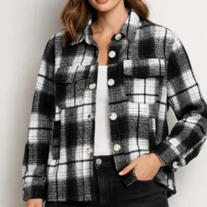 Kendall & Kylie Women's Plaid Flannel Shacket‎ Jacket Black White Size XS thumbnail 1