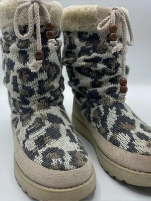Skechers Womens Slip On Brown Mid-Calf Knit Cold Weather Boots Leopard 6 Animal thumbnail 2