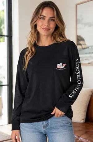 Vineyard Vines Shirt Black Medium Ski Snow Pink Whale Pocket Logo Long Sleeve thumbnail 1