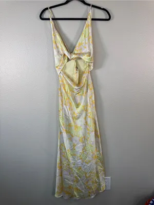 Fortunate One Yellow Floral Satin Maxi Dress Womens M Cutout Main Attraction thumbnail 14
