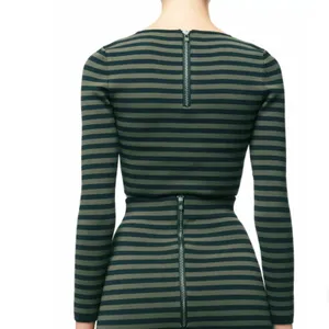 NWT‎ Good American Womens Stripe Long Sleeve Crop Top 2 medium Green/Navy thumbnail 3