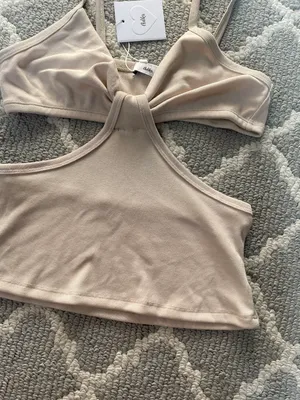 Adika NWT new tan ribbed knit cut out sweetheart tank top thumbnail 4
