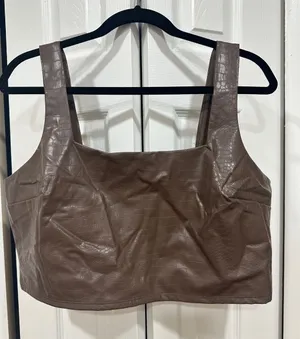 Express Faux-Croc Leather Crop Top thumbnail 1