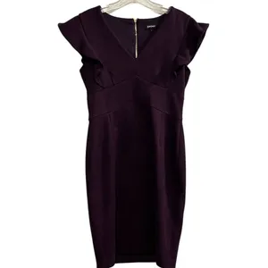 DKNY Women's Purple‎ V-Neck Ruffled Cap-Sleeve Sheath Dress Size 4 thumbnail 6