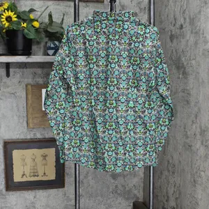 NWT Lands' End Sleeve Patterned Dress Shirt 484704 14 Tall Burn Brown Floral thumbnail 2