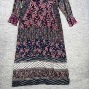 CAbi Size-L Festive Maxi Dress Retro Floral Paisley Print Blue Burgundy thumbnail 6