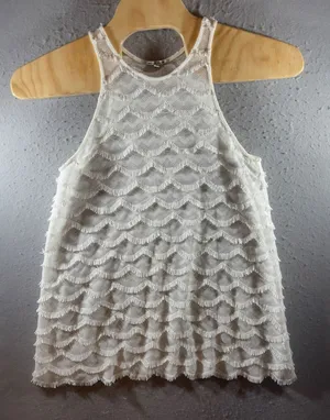 1559 | Wildfox Swim Scalloped Fringe‎ Crochet Halter Top White Womens M thumbnail 1