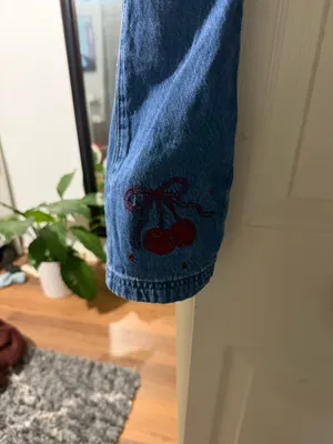 Hollister denim mini dress cherry graphic on side thumbnail 3
