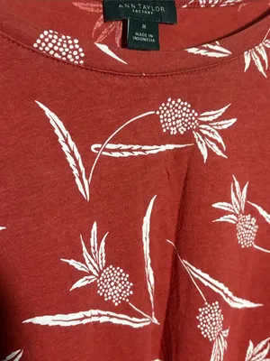 Ann Taylor Factory Burgundy Tee with White Pineapple Print thumbnail 3