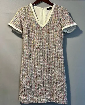 Carlisle Collection Tweed 'Bazar' short-sleeve dress in multi-color tweed thumbnail 1