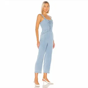 Paige x Revolve November Denim Jumpsuit Overalls Zeila‎ Crop Wide Leg Lace Up XL thumbnail 2