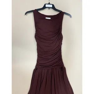 Summer Away Patmos Dark Walnut brown ruched maxi dress XS thumbnail 3