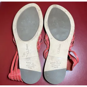 L.L.Bean Sandals 7M Red Leather Flat Tassel Slingback Bow Artsy woven festival thumbnail 4