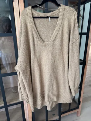 Free People‎ sweater Brookeside tunic Oversized V-Neck Chunky Knit Boho Slouch thumbnail 7