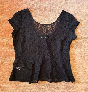 Hinge Black Lace Top Bow Back Size L Stretch thumbnail 1