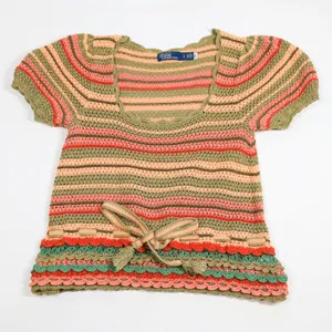 Polo Ralph Lauren Striped Pointelle Knit Sweater Tee Women S Crochet Multicolor thumbnail 1