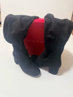 Kelly & Katie Black Suede-Look Over-the-Knee Block Heel Boots thumbnail 3