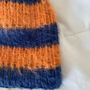 striped orange and blue Chicago Bears NFL fuzzy women’s beanie thumbnail 3