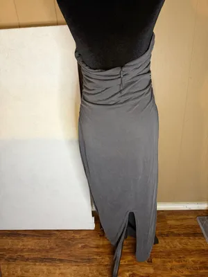 White Fox Charcoal Gray Strapless Ruched Maxi Dress Size XL thumbnail 2