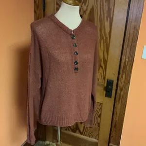 American Eagle Rust Henley Sweater | Lightweight Knit Long Sleeve thumbnail 8
