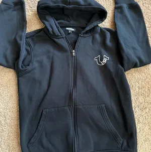 True Religion Black Logo Grey Zip-Up Hoodie Sweatshirt S thumbnail 1
