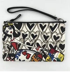 Brighton Wristlet Clutch Pouch Hearts 8.5x5 Black White Jeweled Boho Cottage thumbnail 1