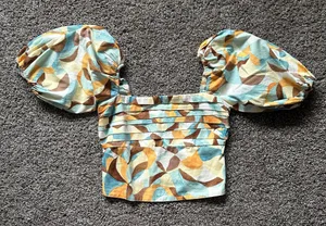 Abercrombie Puff Sleeve Square Neck Crop Top Small thumbnail 1