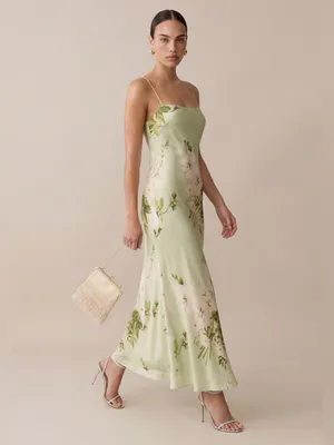 Few Moda o.p.t. Mazzy Green Size M Floral Silk Slip Maxi Dress thumbnail 2