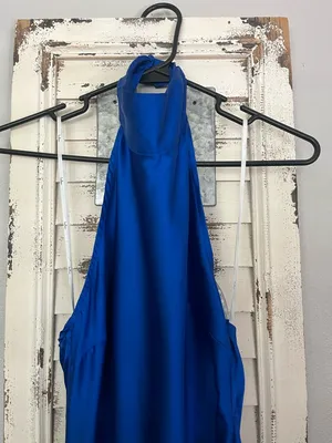 Lulus Regal Sensation Royal Blue Satin Asymmetrical Halter Midi Dress size xs/s thumbnail 5