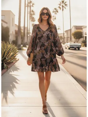 Bebop Women's Large Floral Ditsy Tiered Babydoll Tunic Dress thumbnail 2