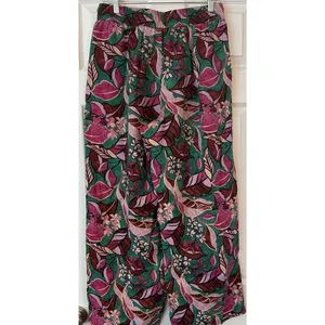 100% Linen Cynthia Rowley Palazzo Pant MED 30x28 Tropical Floral‎ Flowy Loose thumbnail 2
