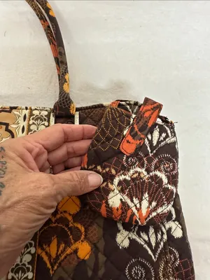Stylish Orange and Brown Patterned Tote Bag with Crossbody strap thumbnail 8