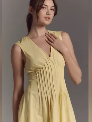 Maeve The Hailey Sleeveless V-Neck Pintuck Midi Dress Sz M thumbnail 2