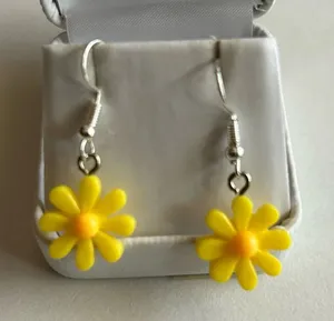 3/$20 Yellow Silver Plated Flower Floral Groovy Dangling Drop Earrings thumbnail 1