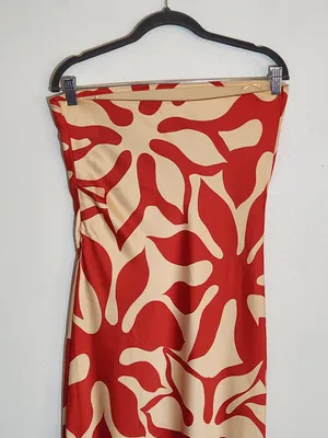 House of Harlow Red and Cream Tropical Print Satin Strapless Maxi Dress Size Med thumbnail 5