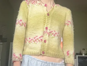 Handmade Vintage Cottage Core Hand Knit Cardigan Sweater thumbnail 1