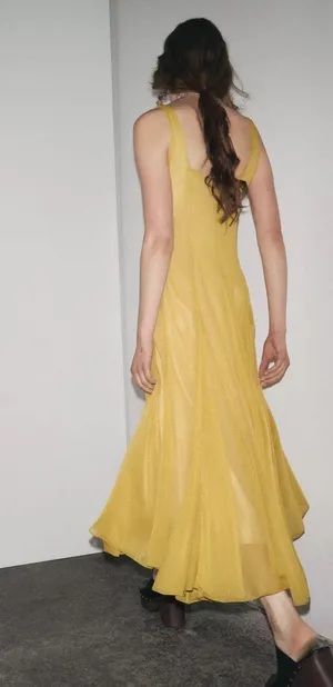 Zara butter mustard Yellow Maxi Dress flowy bohemian midi summer vacation thumbnail 11