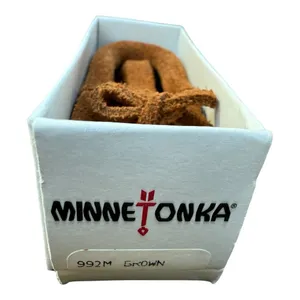 Minnetonka Suede Moccasin Keychain Key Ring Dark Brown Fringed Mini Shoe NIB thumbnail 4